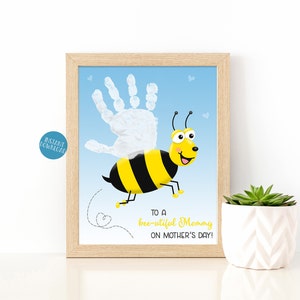 Handprint Art for Mom, Mother&#39;s Day Gift, DIY Kid Craft, Handprint Bee Baby Keepsake Craft, Printable Mothers Day card, Toddler Handprint