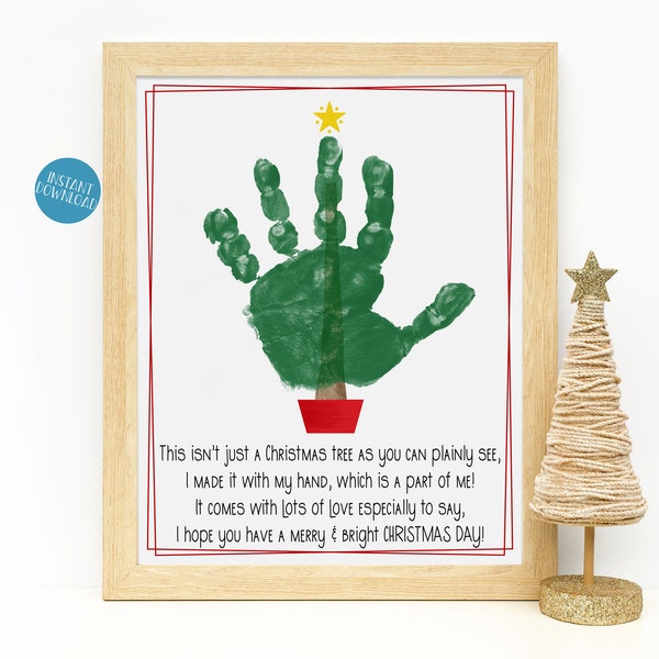 Christmas Tree Handprint Art, Xmas Printable, Christmas Craft Keepsake Art, Christmas DIY Craft, DIY Kid Craft, Christmas Tree Craft Project