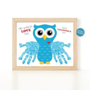 Handprint Art Valentine&#39;s Day craft for toddlers, Owl always love you, Valentines Day card, DIY Kid Crafts, Owl handprint baby activity