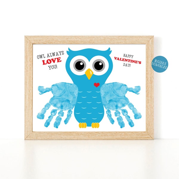 Handprint Art Valentine's Day craft for toddlers, Owl always love you, Valentines Day card, DIY Kid Crafts, Owl handprint baby activity