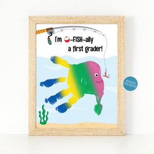 First Day of School Handprint Craft, Fish Handprint, O-fish-ally back to school keepsake art, DIY Kid Crafts, Back to school classroom decor