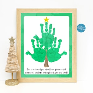 Kerstboom handafdruk kunst, baby peuter kinderen doe-het-zelf, eerste kerst kerstmis handafdruk aandenken herinnering, afdrukbare kerstkaart