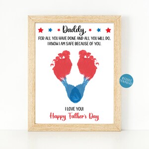 Fathers Day Gift for Dad, Gift from Daughter, Footprint Heart Military Dad Gift, Baby Footprint Art, Gift from Son, Patriotic Flag footprint