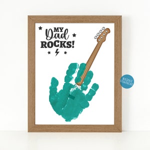 My Dad rockt Gitarre Handabdruck Handwerk für Vatertag, Handprint Art druckbare Geburtstagskarte für Papa, Papa Geschenk vom Sohn, Geschenk für Papa