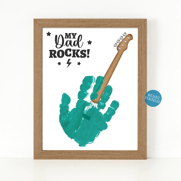 My Dad rocks guitar handprint craft for Fathers day, Handprint Art printable birthday card for Dad, Dad gift from Son, Gift for Dad