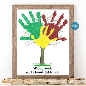 Väggkonst med handavtryck från familjen, present till pappa, present till mamma, handavtrycksträd, present från barn, handavtryckskonst, present till morförälder, minnespresent bild 1