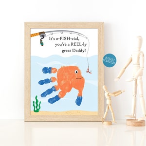 Gift for Dad From Child, Handprint Art, Dad Birthday Gift, Dad Gift, DIY Kid Craft, Baby Hand Print Craft, Gift from Kids, Fish Handprint