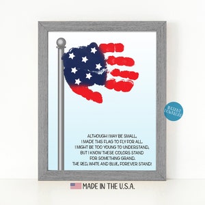 Flag Poem Handprint Craft, Memorial Day Patriotic Handprint Art for Kids, 4th of July Independence Day Flag Day Activity for Toddlers