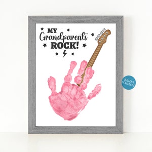 Artisanat d'empreinte de main de guitare rock de mes grands-parents, carte imprimable d'art d'empreinte de main pour la fête des grands-parents, cadeau grand-père grand-mère, cadeau pour grands-parents