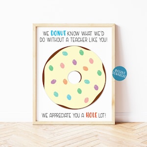 Teacher Fingerprint Gift, Printable Class Thumbprint Donut Art, End of Year Gift, Teacher Appreciation Week, Teacher Gifts, DIY Kid Craft