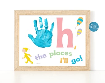 Oh the places you'll go Handprint Craft for Kids, Dr Seuss crafts for school, Kindergarten Graduation Handprint art, Elementary classroom