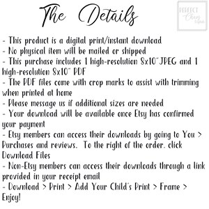 May include: A white digital print with the text "The Details" in elegant script. The text describes the product as a digital download, including 20x25 cm JPEG and PDF files. The Perfect Chaos Digitals logo is in the upper right corner.