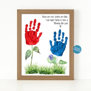 Flower Handprint Art for Mom, Mother&#39;s Day gift, Mom Birthday gift, DIY Kid Crafts, Valentine&#39;s Day card for mom, Toddler Handprint Craft