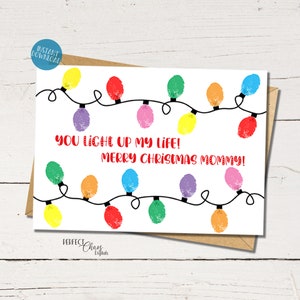 Tarjeta de Navidad para mamá, tarjeta de Navidad imprimible para mamá, tarjeta de Navidad para niños, manualidad con huellas dactilares para niños, actividad navideña para niños