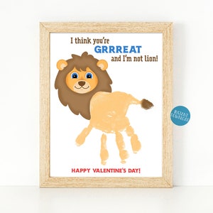 Valentine&#39;s Day Handprint art project for kids, Toddler Handprint Keepsake, Valentines Day DIY kid craft, Lion Handprint craft, I&#39;m not lion