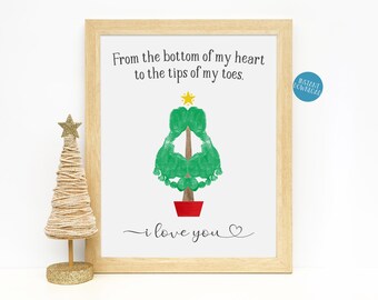 Christmas Footprint Art, Christmas Printable, Xmas Craft Keepsake Art, Handprint Art, DIY Kid Craft, Christmas Tree Craft Project