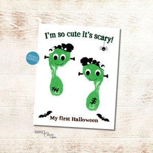 Halloween Handprint Art, My First Halloween Keepsake, Footprint Craft, DIY Kid Craft, Halloween Printable, Frankenstein Footprint Project