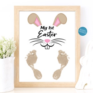My First Easter Footprint Art, Bunny Feet, Easter Bunny Footprint Keepsake, DIY Easter craft, DIY Kid Crafts, Baby Footprint Art Project