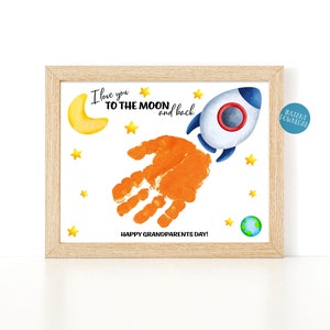 Großeltern-Tagespersonalisierte Karte, Liebe dich zum Mond und zurück Handprint Art Craft für Kinder, DIY Kinder Basteln, Geschenk der Großeltern Andenken