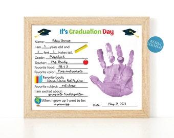 Last Day of School Printable, Kindergarten Graduation Keepsake, Handprint art End of school questionnaire, Preschool graduate interview