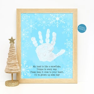 Winter Handprint Art, Baby Toddler Kids DIY Snowflake Craft, First Christmas Xmas Handprint Keepsake Memory, Printable Christmas card