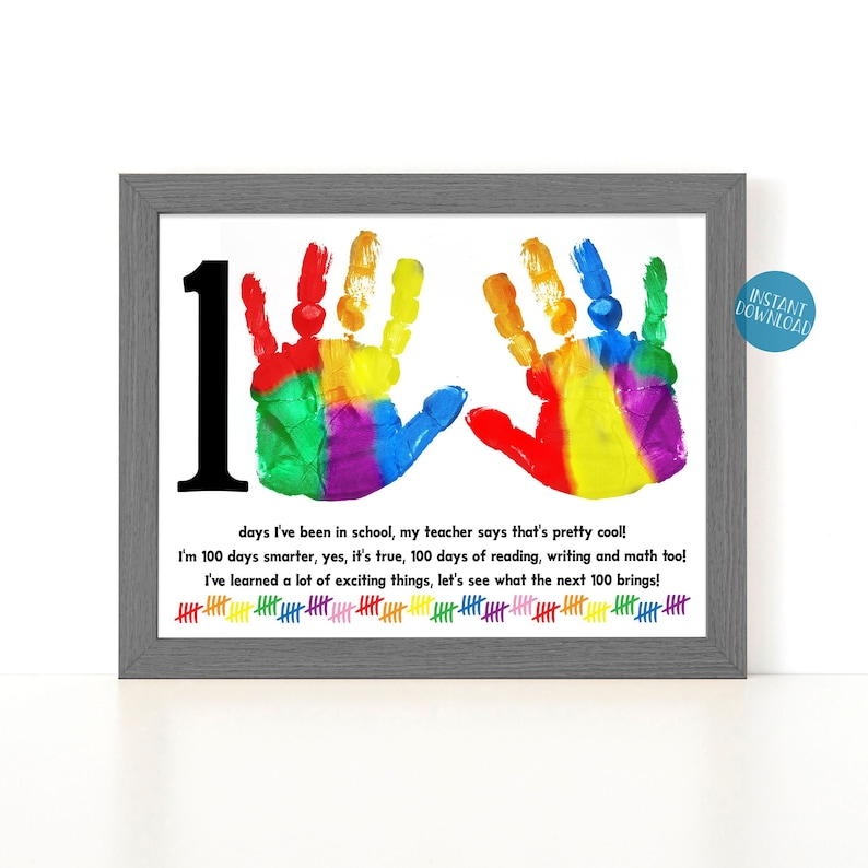 100 Days of School Activity Handprint Art for Kids, 100th Day Handprint craft, DIY Kid Crafts, 100 Days Smarter Classroom Art Project image 1