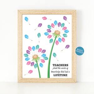 Dandelion Thumbprint art, Teacher appreciation gift, DIY Kid Craft, Teacher gift idea, End of year teacher gift, Teacher fingerprint gift