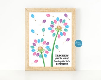 Dandelion Thumbprint art, Teacher appreciation gift, DIY Kid Craft, Teacher gift idea, End of year teacher gift, Teacher fingerprint gift