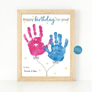 Ballon Handabdruck Handwerk Geburtstagskarte, druckbare Geburtstagskarte, Erinnerung, Andenken, Handabdruck Kunst Geschenk von Kinder, Geschenk für Eltern und Großeltern