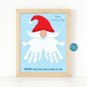 Valentine&#39;s Day Handprint Art, Valentines Day craft, DIY Kid Craft, Printable Valentine&#39;s Day card, Baby Handprint Craft, Handprint Gnome