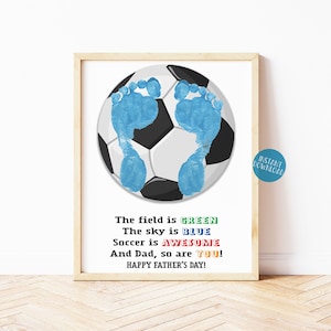 Fußball Vatertagsgeschenk von Kindern, Fußball Dad Geschenk, Handabdruck Kunstprojekt für Kinder, Fußabdruck Handwerk, DIY Kinderhandwerk, Vatertagskarte