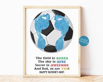 Soccer Father's Day Gift from Kids, Football Dad Gift, Handprint Art project for kids, Footprint craft, DIY Kid craft, Fathers Day card