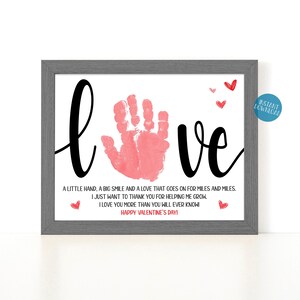 Liebe Handabdruck Kunst Valentinstag Handwerk für Kinder, druckbare Valentinstag Karte, Kleinkind Handabdruck Handwerk Andenken Gedicht, Valentinstag Aktivität