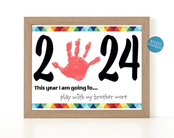 New Year's 2024 Handprint Art, New Year's Eve Printable, New Years Resolution for Kids, DIY Kid Craft, New Years Eve Classroom Activity