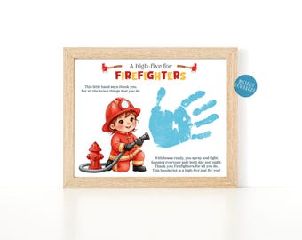 Firefighter Thank You Card, Firefighter Gift Handprint Art Craft
