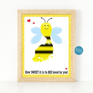 Art de l'empreinte d'abeille, créations artisanales d'empreintes de pas de la Saint-Valentin pour les tout-petits, projet artistique de la Saint-Valentin, créations artisanales pour enfants, si doux pour les abeilles que vous aimez