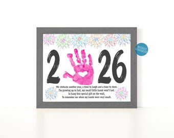 New Year's Handprint Art, New Year Printable, New Year's Eve Craft Keepsake Art, DIY Kid Craft, My First New Year Craft Project