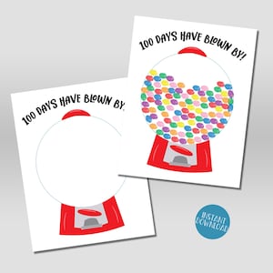 100 Days of School Blown By Classroom Activity, Fingerprint craft project for Kids, 100th day of school DIY kid craft, Gumball Machine