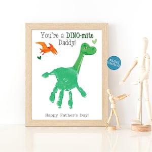 Fathers Day Gift, Handprint Art card for Dad, Dinosaur Handprint Craft, Gift from Daughter, Toddler Handprint Keepsake, DIY Kid Craft