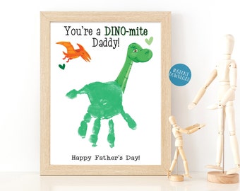 Fathers Day Gift, Handprint Art card for Dad, Dinosaur Handprint Craft, Gift from Daughter, Toddler Handprint Keepsake, DIY Kid Craft