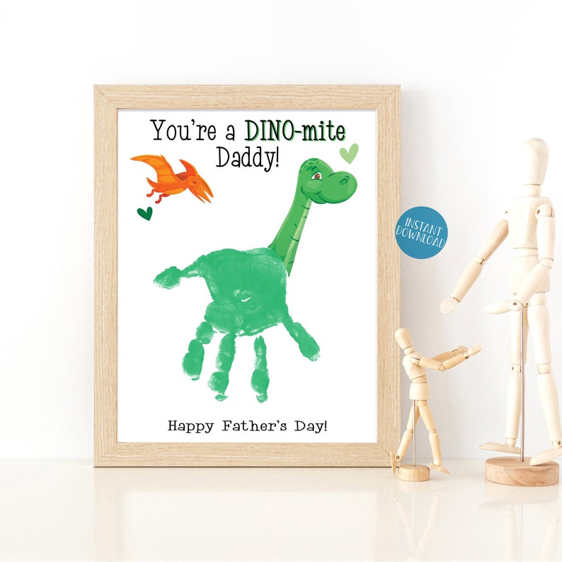Fathers Day Gift Handprint Art card for Dad Dinosaur image 1