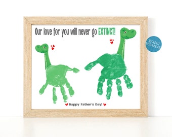 Fathers Day Gift, Handprint Art Gift for Dad, Dinosaur Handprint Craft, Gift from Children, Toddler Handprint Keepsake, DIY Kid Craft