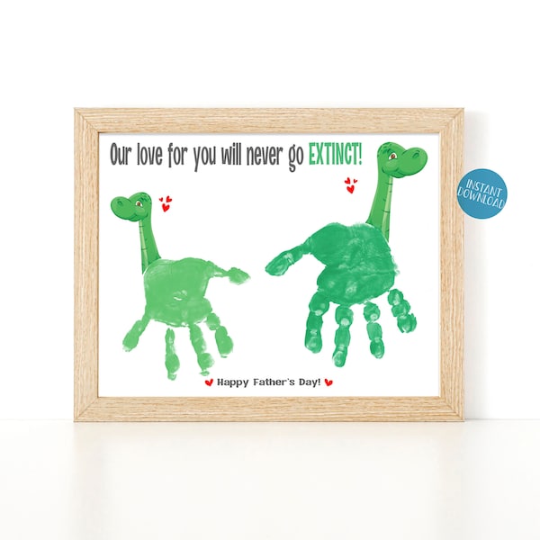 Fathers Day Gift, Handprint Art Gift for Dad, Dinosaur Handprint Craft, Gift from Children, Toddler Handprint Keepsake, DIY Kid Craft