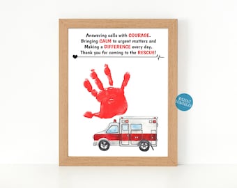 Thank You Gift for EMT, Paramedic Thank You Card Handprint Art Craft
