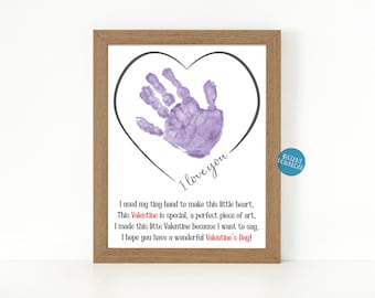 Printable Handprint Art for Kids, Valentine's Day Handprint Craft for toddlers, Valentines Day Handprint card, Valentine Poem keepsake