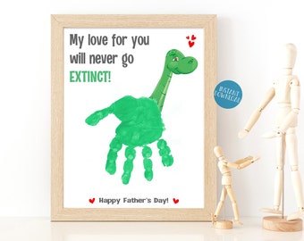 Fathers Day Gift, Handprint Art Gift for Dad, Dinosaur Handprint Craft, Gift from Daughter, Baby Handprint Keepsake, DIY Kid Craft