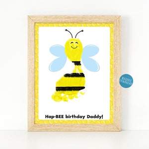 Hap BEE Geburtstags-Fußabdruck-Kunsthandwerk für Kinder, druckbare Geburtstagskarte für Väter, Bee Footprint Craft, DIY Kids Craft, Baby-Fußabdruck-Andenken
