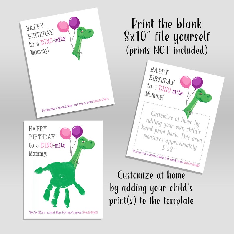 Printable Birthday Card for Mom Handprint Art Dinosaur | Etsy