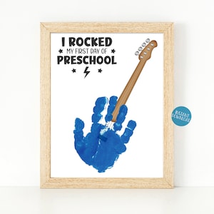 Rocked Preschool Handprint Art Project, First Day of School Handprint Guitar, Back to School Printable, DIY School Craft Memory Book Binder