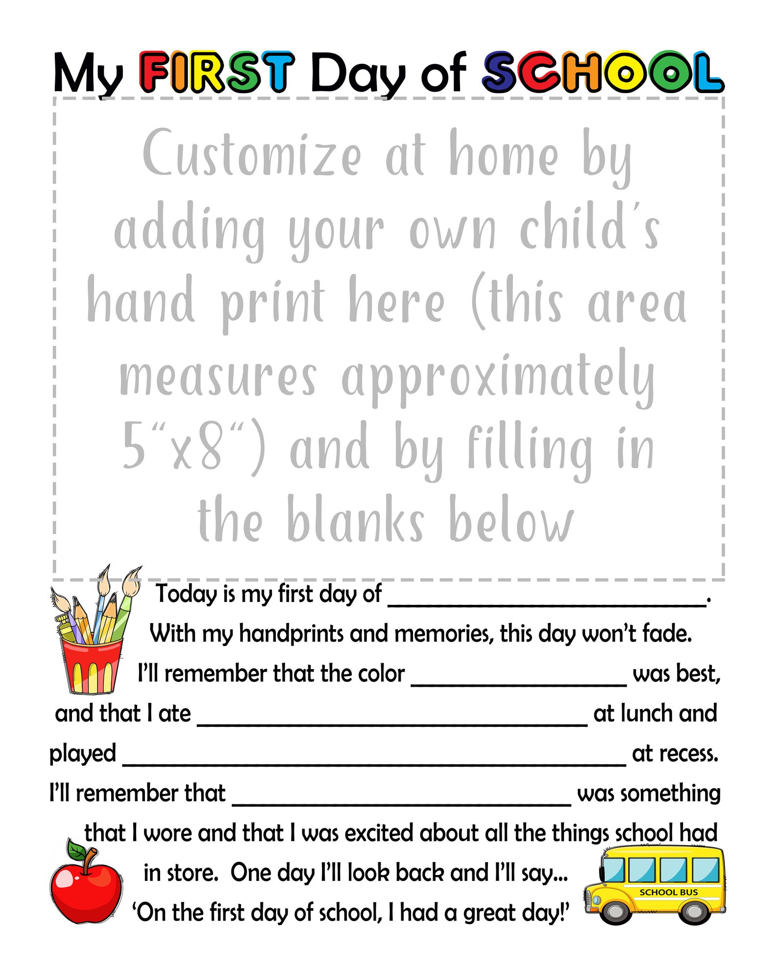 Printable Back to School Kids Keepsake Interview Questions, First Day ...